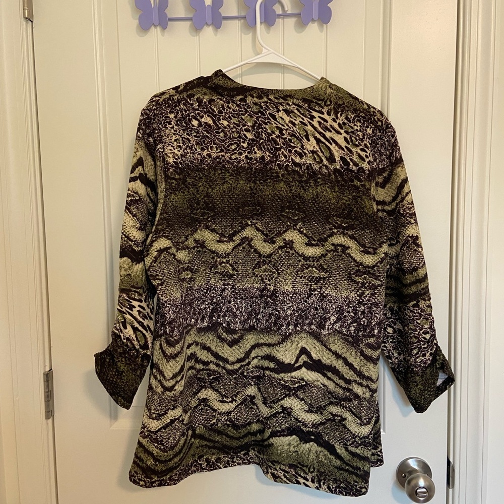 NWOT Peck & Peck women’s snake print ruched sleeve open 3/4 sleeve jacket large - Picture 6 of 7
